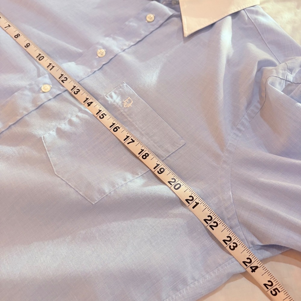Christian Dior Vintage Blue Dress Shirt Contrast White Collar XL Made in USA - Picture 6 of 7